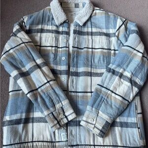 Hollister Sherpa lined Blue-Cream- Tan Plaid Shacket